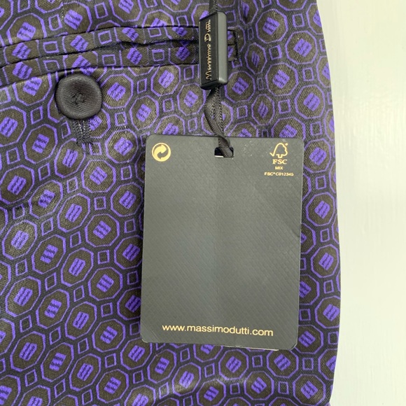 Massimo Dutti Purple Satin Trousers Geometric Pattern New Pants Size 6 - Picture 7 of 16